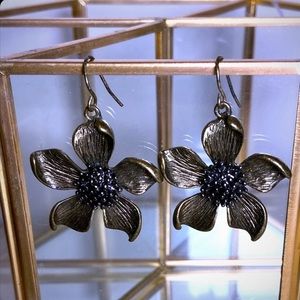 Dangly Wild Flower Earrings - Antique Gold Finish